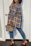 Purple Fashion Casual Plaid Print Cardigan Turndown Collar Outerwear