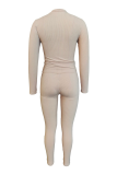 Apricot Sexy Solid Patchwork O Neck Long Sleeve Two Pieces