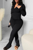 Yellow Casual Solid Patchwork V Neck Long Sleeve Two Pieces