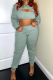 Green Sexy Solid Patchwork O Neck Long Sleeve Two Pieces