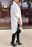 White Fashion Casual Solid Asymmetrical Turndown Collar Tops