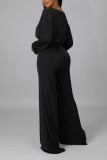 Red Casual Solid Patchwork O Neck Long Sleeve Two Pieces