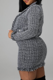 Black Sexy Vintage Patchwork Tassel Turndown Collar Long Sleeve Two Pieces