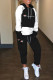 Black White Fashion Casual Letter Embroidered Patchwork Hooded Collar Long Sleeve Two Pieces