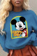 Blue Cute Character Patchwork O Neck Tops