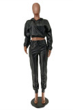 Black Fashion Casual Solid Basic Hooded Collar Long Sleeve Two Pieces