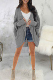 Grey Casual Solid Split Joint Pocket Outerwear