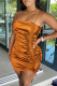 Brown Fashion Sexy Solid Draw String Backless Fold Spaghetti Strap Sleeveless Dress Dresses