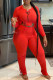 Red Sexy Print Patchwork Frenulum O Neck Long Sleeve Two Pieces
