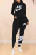 Black Sportswear Letter Print Embroidered Hooded Collar Long Sleeve Two Pieces