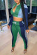 Green Casual Print Patchwork Zipper Long Sleeve Two Pieces