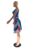Blue Fashion Casual Print Asymmetrical O Neck Sleeveless Dress