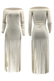 Red Sexy Solid Tassel Off the Shoulder Straight Dresses