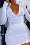 Grey Sexy Solid Patchwork Zipper Collar Pencil Skirt Dresses