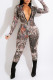 Brown Sexy Print Patchwork Zipper Zipper Collar Regular Jumpsuits