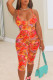 Red Sexy Print Patchwork U Neck Skinny Rompers