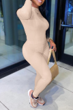 Apricot Sexy Solid Patchwork O Neck Long Sleeve Two Pieces
