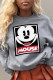 Grey Casual Street Character Patchwork O Neck Tops