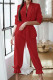 Red Fashion Casual Solid Patchwork Turndown Collar Long Sleeve Two Pieces