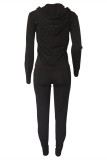Black Fashion Casual Solid Basic Hooded Collar Long Sleeve Two Pieces