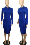Red Casual Solid Patchwork Turtleneck Pencil Skirt Dresses
