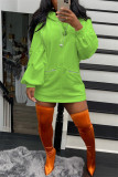 Orange Fashion Casual Solid Basic Hooded Collar Long Sleeve Dresses