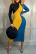 Blue Fashion Casual Patchwork Basic O Neck Long Sleeve Dresses