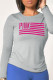 Grey Casual Daily Print Patchwork Letter O Neck Tops