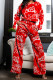 Red Casual Street Print Patchwork O Neck Long Sleeve Two Pieces