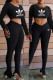 Black Fashion Street Print Patchwork O Neck Long Sleeve Two Pieces