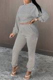 Grey Fashion Casual Solid Basic Hooded Collar Long Sleeve Two Pieces
