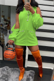 Orange Fashion Casual Solid Basic Hooded Collar Long Sleeve Dresses
