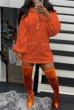 Orange Fashion Casual Solid Basic Hooded Collar Long Sleeve Dresses
