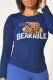 Navy Blue Fashion Casual Print Patchwork O Neck Tops
