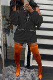 Orange Fashion Casual Solid Basic Hooded Collar Long Sleeve Dresses