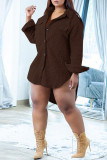 Coffee Casual Solid Patchwork Buckle Turndown Collar Outerwear