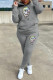 Light Gray Fashion Casual Print Basic Hooded Collar Long Sleeve Two Pieces