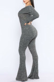 Grey Sexy Solid Patchwork Off the Shoulder Boot Cut Jumpsuits