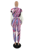 Red Fashion Casual Print Cardigan Pants Long Sleeve Two Pieces