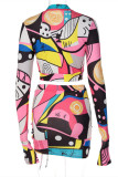 Colour Fashion Casual Print Bandage Draw String Long Sleeve Three-piece Set