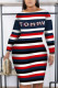 Stripe British Style Print O Neck Wrapped Skirt Dresses