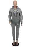 Light Gray Fashion Casual Print Basic Hooded Collar Long Sleeve Two Pieces