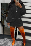 Orange Fashion Casual Solid Basic Hooded Collar Long Sleeve Dresses