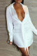 White Fashion Casual Solid Basic Turndown Collar Long Sleeve Dresses