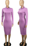 Red Casual Solid Patchwork Turtleneck Pencil Skirt Dresses