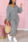 Black Fashion Casual Solid zipper Long Sleeve O Neck Jumpsuits