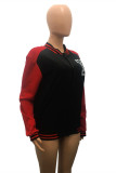 Black Red Fashion Casual Patchwork Letter Outerwear