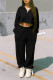 Black Casual Solid Patchwork Zipper Collar Long Sleeve Two Pieces
