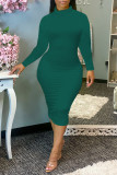Red Casual Solid Patchwork Turtleneck Pencil Skirt Dresses