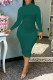 Dark Green Casual Solid Patchwork Turtleneck Pencil Skirt Dresses